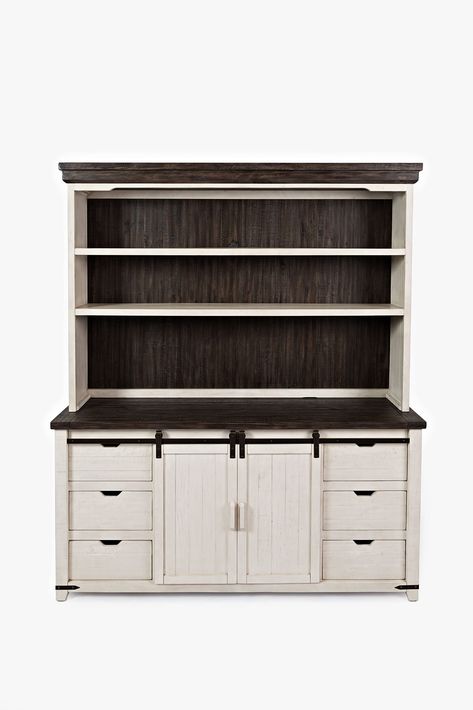 PRICES MAY VARY. Base Console: Adjustable shelf behind sliding barn doors Base Console: Shelf Dimensions: 28"W x 15"D Base Console: Drawer Dimensions: 14"W x 13.5"D x 5.5"D Base Console: Wood drawer glides Base Console: Wire management White Hutch, Farmhouse Hutch, Dining Room Server, Rolling Barn Door, Metal Barn, Madison County, Old Bricks, Furniture Market, Reclaimed Pine