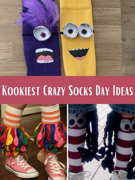 Diy Wacky Socks, Crazy Socks Day Diy, Crazy Sock Day, Socks Craft, Wacky Socks, Socks Diy, Pots Diy, Silly Socks, Christmas Stockings Diy