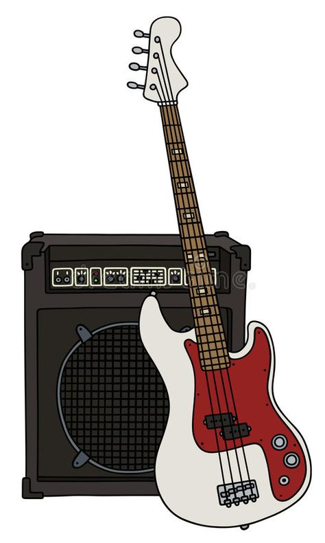 Bass Guitar Illustration, Bass Guitar Drawing Simple, How To Draw Electric Guitar, Bass Guitar Stickers, Bass Guitar Tattoo Ideas, Rock Guitar Drawing, Bass Guitar Painting, Bass Guitar Drawing, Guitar Draw