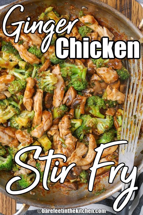 Ginger Chicken and Broccoli Stir Fry Chicken Thigh Stir Fry, Ginger Chicken Stir Fry, Chicken And Broccoli Stir Fry, Ginger Chicken Recipes, Chicken Broccoli Stir Fry, Ground Chicken Recipes, Broccoli Stir Fry, Chicken And Broccoli, Ginger Chicken