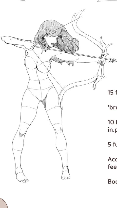 Female Archer Pose Reference, Raise Hand Pose Reference, Polearm Pose Reference Drawing, Cute Bow And Arrow, Disney Drawing, Drawing Hair, Anatomy Sketches, Disney Concept Art, Figure Sketching