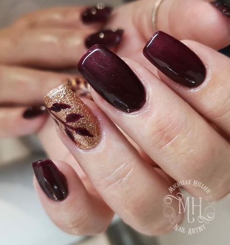 Red And Gold Nails, Fancy Nail Art, Wine Nails, Eye Nail Art, Manicure Nail Designs, Fall Gel Nails, Fall Nail Art Designs, Fancy Nails Designs, Gold Nail