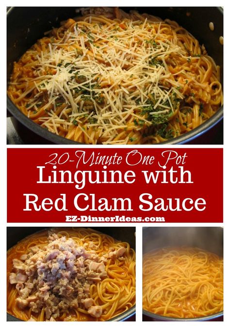 Spaghetti And Clam Sauce, Linguine And Clams Red Sauce, Linguine With Red Clam Sauce, Red Clam Sauce Linguine, Linguine Recipes Easy, Red Clam Sauce Recipe, Red Clam Sauce, Clam Sauce Recipe, Linguine And Clams