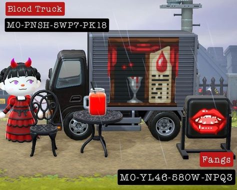 Vampire Acnh Codes, Spooky Carnival Acnh, Acnh Vampire Island, Acnh Vampire Design, Acnh Truck Design Code, Acnh Halloween Design Codes, Spooky Acnh Island, Acnh Horror Design Code, Acnh Vampire