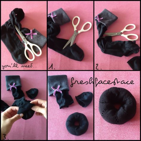 sock donut for a sock bun. Heart Bun, Hair Donut, Sock Bun, Heart Socks, Bun Tutorial, Heart Hair, Crazy Hair Days, Kiss Makeup, Diy Hair Accessories