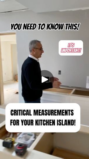 Critial Kitchen Measurement Explained. you need to know this before you design your kitchen. This could make all the difference. When planning a kitchen, that includes an island, you should prepare for a minimum space of 36 inches between Cabinetry. Depending on the size of your kitchen, and the amount of people working in the kitchen together will determine the exact measurement that works for your space. If there are two cooks in the kitchen, I would recommend at least a 42 inch aisleway between the cabinetry and your island. Use this tool to help you design the perfect kitchen., on the space you have for your island and check the comments to see what others say as well. You may be surprised at what you hear. Follow us for more DIY and home improvement, tips and tricks. #reels #trending Trend Kitchen, Kitchen Measurement, Kitchen Measurements, The Perfect Kitchen, Design Your Kitchen, Perfect Kitchen, Diy And Home Improvement, Kitchen Trends, Interior Trend