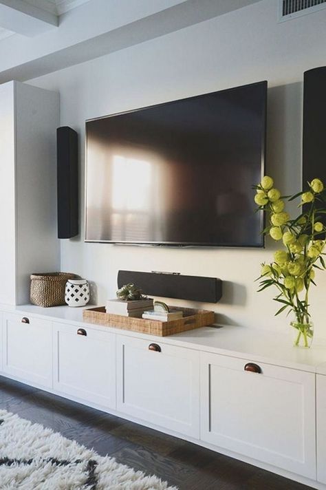 Small Living Room Storage, Cabinets For Living Room, Decorative Storage Cabinets, Living Room Storage Cabinet, Furnitur Ruang Keluarga, Living Room Wall Units, Minimalist Living Room Decor, Living Room Tv Wall, Living Room Cabinets