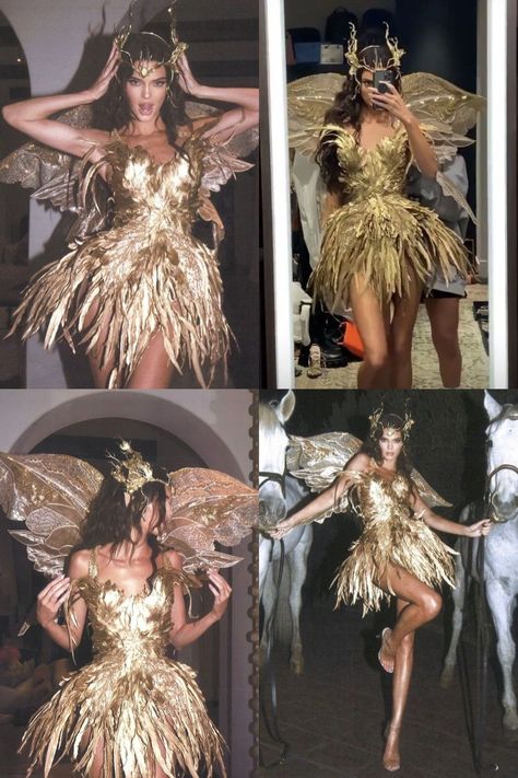 Golden Fairy Costume, Golden Angel Costume, Gold Costume Ideas, Gold Angel Costume, Gold Fairy Costume, Black Angel Costume, Goddess Halloween Costume, Goddess Halloween, Ty Dye