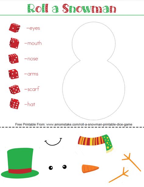 Roll A Snowman Dice Game Free Printable, Roll A Snowman, Candy Dice Game, Snowman Printable, Snowman Games, Cupcake Diaries, Snowman Party, Xmas Games, Printable Snowman