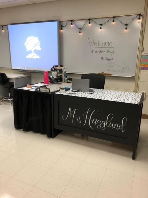 Classroom 2023-2024, High School Drama Classroom Decor, Drama Classroom Ideas, Theater Classroom Ideas High Schools, Classroom High School Decor, Drama Classroom Decorations, School Nurse Desk, Goth Classroom, Classroom Setup High School