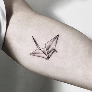 Tattoo uploaded by Luan Nardoni | Artist: Pablo Torre #blackwork #lineart #heart #brain #minimalistic | 479557 | Tattoodo Tattoo Crane, Paper Crane Tattoo, Origami Tattoo, Crane Tattoo, Symbolic Meanings, Shape Tattoo, Muster Tattoos, Detailed Tattoo, Cool Small Tattoos