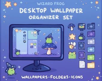 immabunnishop - Etsy UK Wizard Frog, Organizer Wallpaper, Computer Desktop Backgrounds, Wallpaper Organizer, Desktop Themes, Desktop Icons, Desktop Wallpaper Organizer, Computer Wallpaper Desktop Wallpapers, Folder Icon