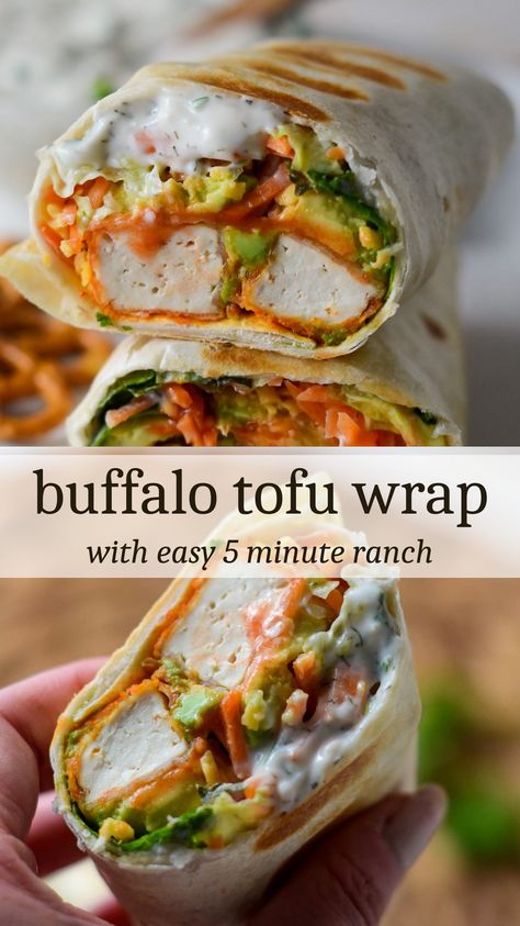 Tofu Wrap, Buffalo Tofu, Vegan Ranch, Tasty Vegetarian Recipes, Vegan Keto, Lost 100 Pounds, Think Food, Tofu Recipes, Vegan Cooking