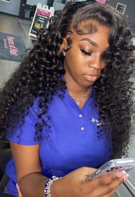 Frontal Wig Hairstyles, Birthday Hairstyles, Frontal Hairstyles, Deep Wave Hairstyles, Curly Lace Front Wigs, Hot Hair Styles, Hair Ponytail Styles, Dope Hairstyles, Front Lace Wigs Human Hair