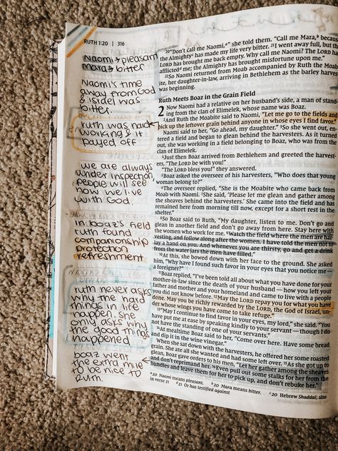 Ruth 2 Bible Journaling, Zephaniah Bible Journaling, Ruth Bible Study Notes, Ruth Bible Journaling, Bible Anotating, Messy Bible, Ruth Bible Study, Ruth Bible, Journal Bible Quotes