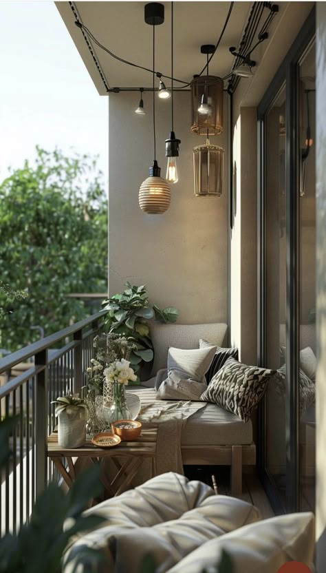 Narrow Balcony Ideas, Tiny Balcony Ideas, Apartment Holiday Decor, Narrow Balcony, Tiny Balcony, Inside A House, Home Balcony, Outdoor Balcony, Small Balcony Ideas