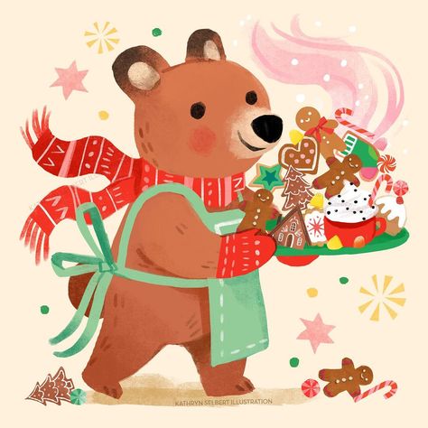 Christmas Shopping Illustration, Christmas Illustration Cute, Christmas Animals Illustration, Kathryn Selbert, Cute Christmas Illustration, Cute Animals Illustration, Shopping Illustration, 2023 Illustration, Childhood Dreams