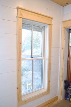 DIY shiplap walls and farmhouse trim - NewlyWoodwards Farmhouse Window Trim, Diy Window Trim, Farmhouse Trim, Interior Window Trim, Architecture Renovation, Shiplap Wall Diy, Shiplap Walls, House Trim, Diy Shiplap