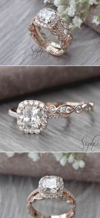 Cushion Cut Wedding Rings, Tiffany Wedding Rings, Art Deco Band, Wedding Ring Cushion, Dream Wedding Ring, Wedding Ring Bands Set, Cushion Cut Engagement, Cute Engagement Rings, Cushion Engagement Ring