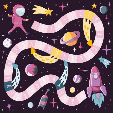 Game Board Illustration, Cute Board Game Design, Board Game Space, Board Game Board Design, Graphic Design Board Game, Space Graphic Design Illustration, Space Board Game, Board Game Design Illustration, Board Game Design Templates