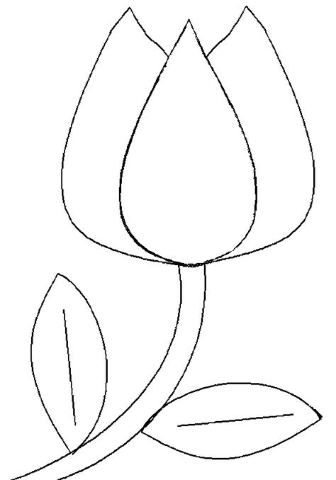 tulip with stem to the left Tulip Stencil, Tulip Template, Buttonhole Flowers, Flower Templates Printable, Buttonhole Stitch, Template Flower, Pola Bordir, Flowers Drawing, Flower Quilts