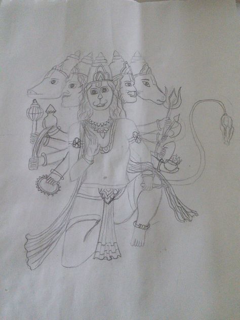 Drawing Panchamukhi Hanuman Panchamukhi Hanuman, Sri Ram, Ram, House Interior, Humanoid Sketch, Drawings, Art