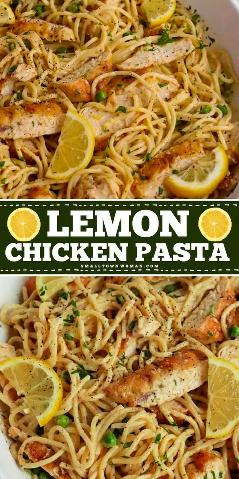 Here's an easy Spring meal to try! This Lemon Chicken Pasta is packed with flavor and is always a hit at the dinner table. It starts with lemon pepper chicken breasts and served with creamy lemon spaghetti. Add this recipe to your Springtime dinner ideas! Dairy Free Chicken And Pasta Recipes, Lemon Spaghetti With Chicken, Pasta Lemon Chicken, Chicken Supper Ideas Healthy, Spaghetti Ideas Dinners, Lemon Piccata Chicken Pasta, Easy Dinner Recipes For One Healthy, Dinner Ideas Not Pasta, Lemon Crusted Chicken Pasta