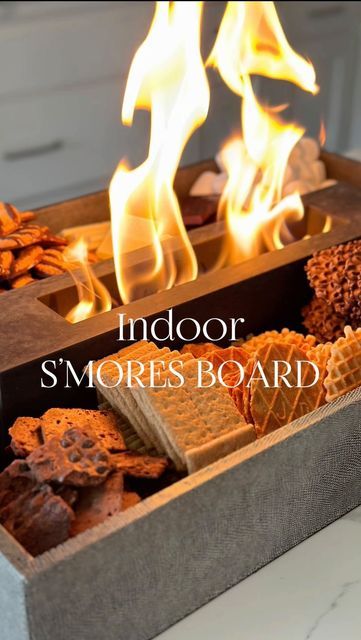 Tabletop Smores Bar, S’more Tray Ideas, Alternate Smores, S’mores Fire Pit, S’mores Board With Fire, Table Top Smores Diy Fire, S’mores Boards, Smores Display Ideas, Diy Smores Fire Pit