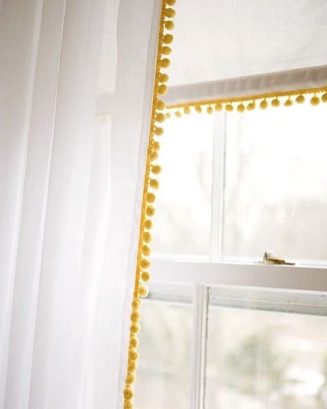 Pom Pom trim from VV Rouleaux Rita Konig, Pom Pom Curtains, Kids Room Curtains, Kids Rooms Diy, Pom Pom Trim, White Curtains, The Curtain, Big Girl Rooms, Nursery Inspiration