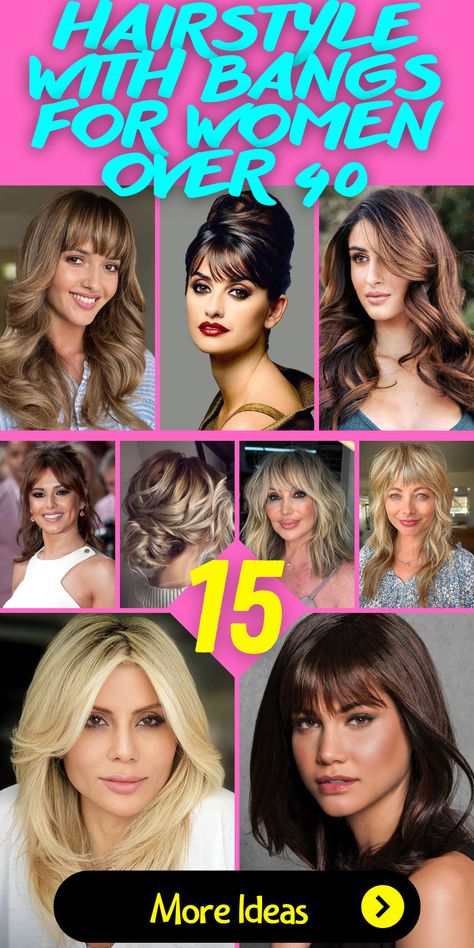 Hairstyles for Women Over 40 with Bangs: Embrace Elegance and Youthfulness: Discover timeless hairstyles for women over 40 with bangs that exude both elegance and youthfulness. Whether you have long hair with layers over, short locks, or medium-length hair, these styles offer a chic and sophisticated look. Learn how to style your hair with bangs to enhance your beauty effortlessly. Medium Hair Styles With Bangs Over 40, 2023 Haircuts For Women With Bangs, Short Thick Bangs Long Hair, Bangs For Women Over 40 Over 40, Bangs For 40+, Over 40 Hairstyles With Bangs, Long Hair Styles With Layers For Over 50 With Bangs, Over 40 Bangs Hairstyles, Hairstyles For Women Over 40 With Bangs