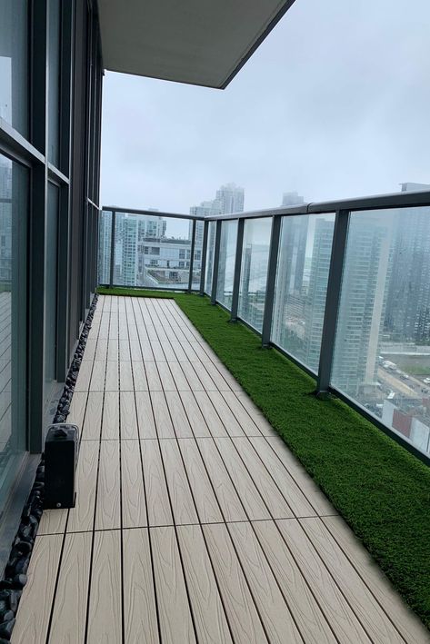 Sometimes, the most luxurious thing is the welcoming feeling of grass beneath our feet. Condo Kandy #BalconyGrass brings the backyard to your condo balcony—without the yard maintenance. Environmentally friendly synthetic grass blades, designed for Canada’s climate. Visit our website to learn more! . . . #kingcharlottecondos @bradjlambinc Balcony Cover, Modern Balcony Design, Balcony Decoration Ideas, Balcony Tiles, Condo Balcony, Apartment Balcony Garden, Balcony Design Ideas, Balcony Decoration, Balcony Flooring