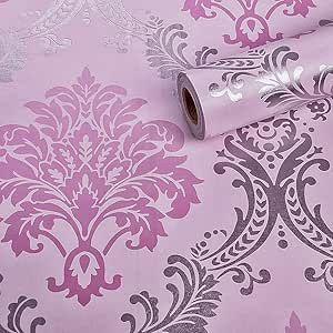 JZ·HOME Y9122 Damask Peel and Stick Wallpaper 17.7" x 9.8ft Pink/Silver Removable Self-Adhesive Contact Paper Damask Furniture Paper Drawer Shelf Liner Vinyl Decorative Film Modern Wall Stickers, Paper Drawer, Drawer Shelf, Vinyl Decoration, Wall Stickers Wallpaper, Drawer And Shelf Liners, Pink Damask, Shelf Liner, Diy Wallpaper