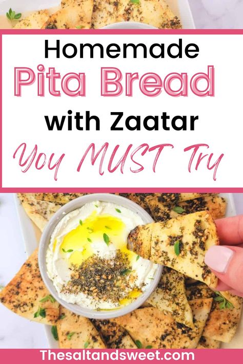 Pita Chips with zaatar dipped in labneh