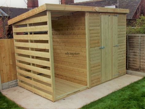 Garden Shed Paint, Shed Paint Ideas, Garden Shed Exterior Ideas, Shed With Log Store, Shed Exterior Ideas, Exterior Cladding Options, Gardening Shed, Allotment Shed, Log Stores