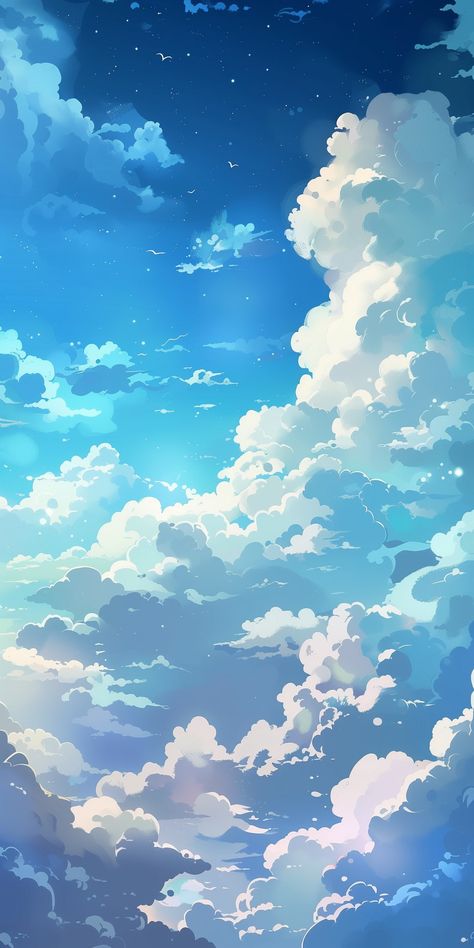 Blue Sky Clouds Wallpaper, Cloud Anime, Sky Anime, Dreamy Artwork, Light Blue Aesthetic, Fruit Wallpaper, Pretty Backgrounds, Iphone Homescreen Wallpaper, Ghibli Art