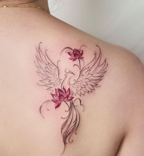 Phoenix And Moon Tattoo, Phoenix Tattoo Feminine Small For Women, Phoenix Chest Tattoo, Dark Phoenix Tattoo, Pheonix Tattoo For Women, Phoenix Rebirth, Japanese Phoenix Tattoo, Feminine Shoulder Tattoos, Phoenix Drawing