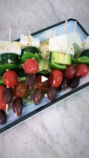 Salad On A Stick, Easy Greek Salad, Salad Skewers, Salad Greek, Salad Veggies, Creamy Feta, The Mediterranean Dish, Simple Dressing, 50k Views