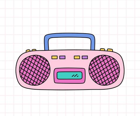 Boombox Drawing, Music Doodle, Cassette Tape Recorder, Retro Cassette, Cafe Branding, Bubble Stickers, Music Coloring, Tape Recorder, Cute Paintings