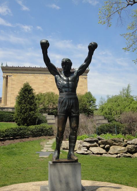 Bronze Rocky statue. "The 72 stone steps leading up to the entrance of the Philadelphia Museum of Art, in Philadelphia, Pennsylvania, have become known as the "Rocky Steps" as a ..." (Rocky Steps - en.wikipedia.org/wiki/Rocky_Steps) #rocky #sylvesterstallone #statue #philadelphia #usa #worldtravel October Family Photos, Philadelphia With Kids, Rocky Statue, Trip To Philadelphia, Famous Statues, Rocky Steps, Philadelphia Usa, Reading Terminal Market, Eastern State Penitentiary