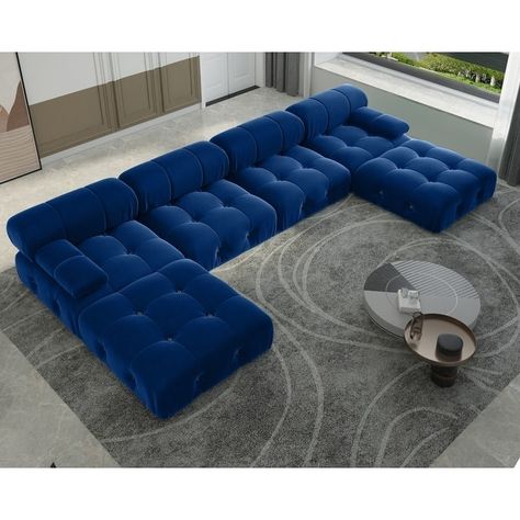 Modern U-Shaped Velvet Upholstered Modular Sectional Sofa 6-seater Extra Wide Chaise Lounge Couch for Living Room - On Sale - Bed Bath & Beyond - 36142665 Modern Furniture Blue, White Sectional Sofa, Velvet Sofas, Single Seat Sofa, White Sectional, U Shaped Sectional Sofa, Lounge Couch, Couch With Ottoman, U Shaped Sofa