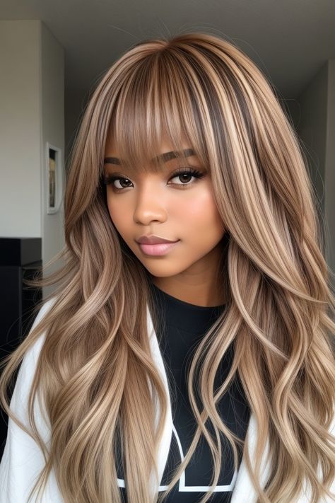 black hair with highlights Blonde Highlights On Dark Hair With Bangs, Bayalage On Short Hair, Heavy Highlights On Dark Hair, Gold Blonde Hair, Highlights On Dark Hair, Mexican Nails, Blonde Highlights On Dark Hair, Fall Blonde Hair, Side Bangs Hairstyles