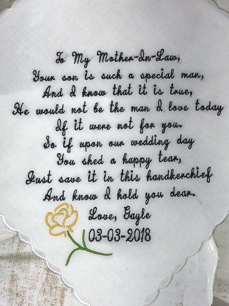 Excited to share the latest addition to my #etsy shop: Mother Of The Groom Handkerchief-Hankerchief-Wedding Hankies-Hanky-SPECIAL MAN-Gift For Mother Of The Groom From The Bride http://etsy.me/2E7J8UQ #weddings #groomsmother #mog #hankerchief #handkerchief #personalize Groom Handkerchief, Wedding Hankerchief, Wedding Hankies, Wedding Gifts For Parents, Wedding Gift Favors, Groom Gift, Wedding Vows, The Groom, Parent Gifts