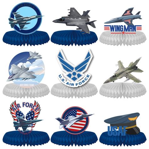 Air Force Party Decorations, Air Force Party, Airplane Birthday Decorations, Air Force Decor, Air Force Graduation, Air Force Birthday, Honeycomb Table, Pilots Birthday, Welcome Home Parties