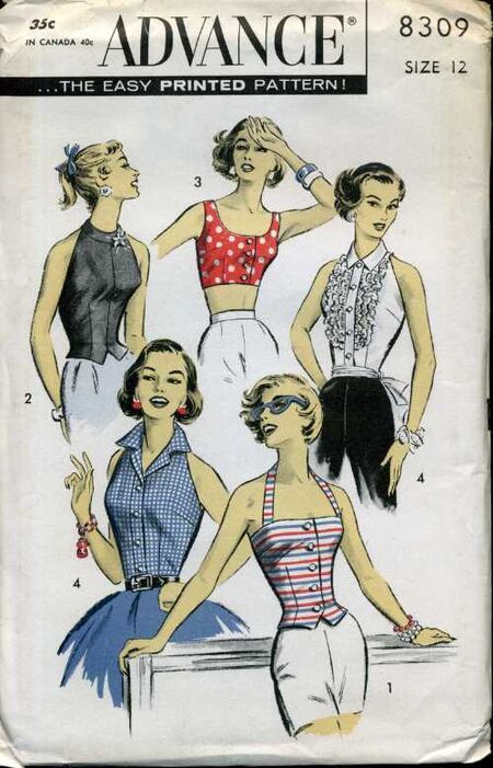 Halter Top Sewing Pattern, Halter Top Pattern, Midriff Top, 1950s Sewing Patterns, Vintage Vogue Sewing Patterns, Patron Vintage, Four Tops, Womens Halter Tops, Dress Making Patterns