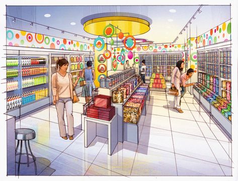 Grocery Store Sketch, Rendered Sketches, Bubble Diagram, Perspective Drawings, Picture Comprehension, Interior Architecture Drawing, Supermarket Design, Small House Design Exterior, Building A Pergola