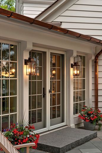 Arsitektur Kolonial, Fasad Design, Arsitektur Art Deco, French Doors Exterior, Transitional Decor Living Room, Sunroom Designs, Transitional Decor Kitchen, French Doors Patio, Wood Accent