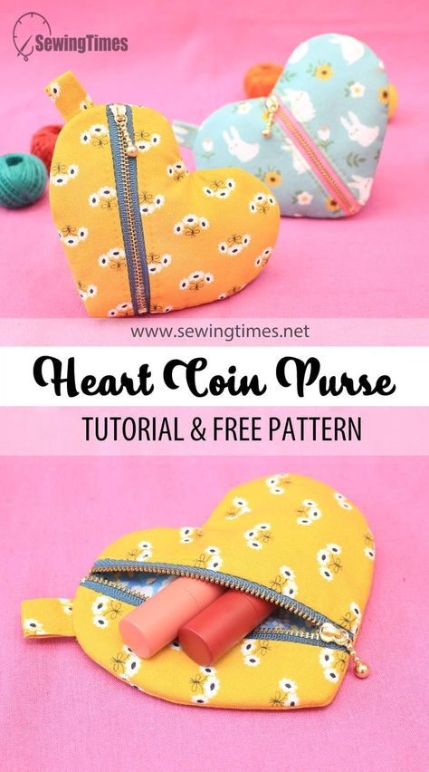 DIY HEART COIN PURSE | Heart Zipper Pouch Sewing Pattern & Tutorial [sewingtimes] Zipper Pouch Sewing Pattern, Pouch Sewing Pattern, Diy Pouch No Zipper, Heart Coin Purse, Diy Coin Purse, Diy Pouch, Earphone Holder, Coin Purse Pattern, Coin Purse Tutorial