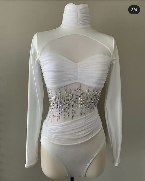 White Aerial Costume, Aerial Outfit Costumes, White Contemporary Costume, Aerialist Outfit, Scp Costume, White Dance Costumes, Aerialist Costume, Lyrical Dance Costumes, Cute Dance Costumes