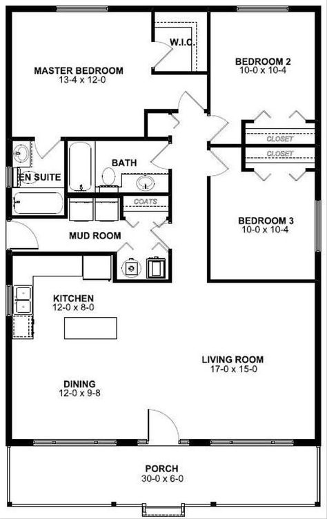 Small House Layout Barn Layout, 30x40 House Plans, Small Bungalow, House Plans 3 Bedroom, House Plans One Story, Kitchen Floor Plans, Bunk Bed Designs, Bonus Rooms, Ranch House Plans