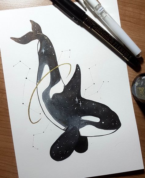 Orca Art, Orca Tattoo, Whale Drawing, Orca Whale, Whale Art, Anime Kawaii, Whales, Ink Art, Drawing Inspiration